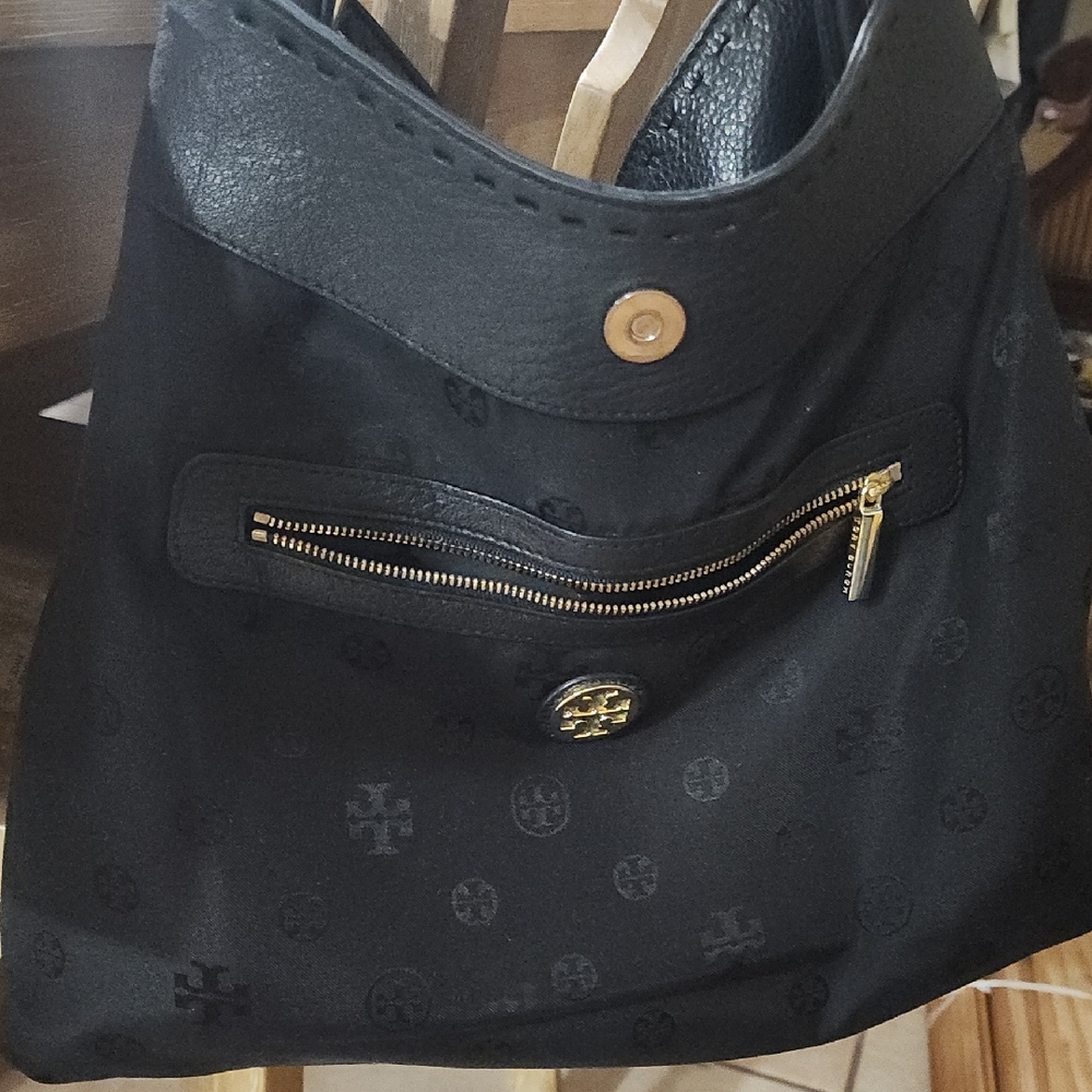 Tory Burch Marion Black Hobo Bag with Gold Accents